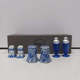 Bundle of 3 Blue & White Salt/Pepper Shaker Sets w/ Box