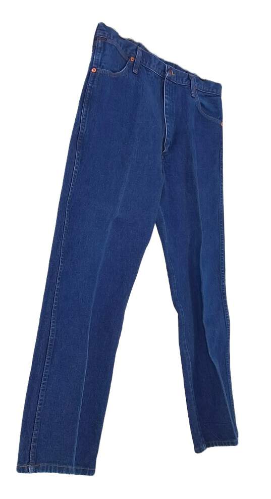 Mens Blue Dark Wash Slash Pockets Straight Leg Denim Jeans Size 38x30 image number 2