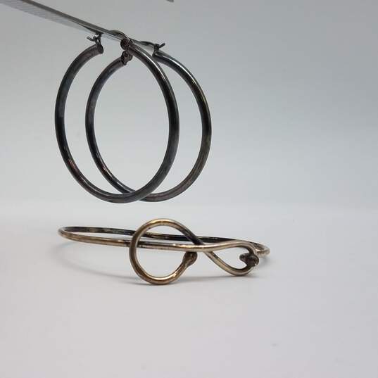 Sterling Silver Hoop Earring 7 Inch Tension Bracelet Bundle 2pcs 12.3g image number 6