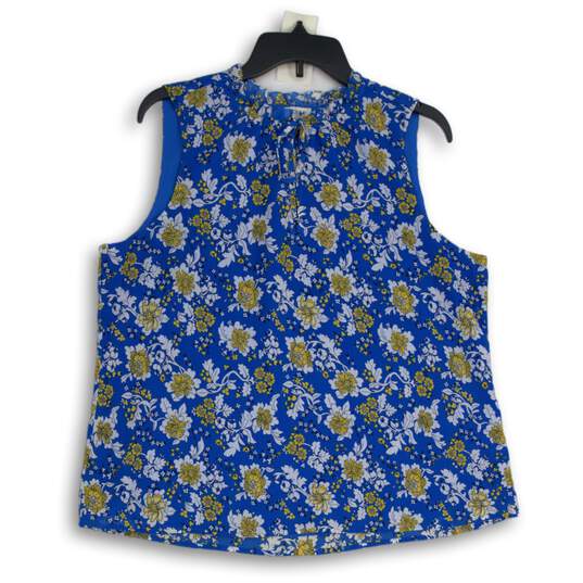J. Crew Womens Blue Yellow Floral Tie Neck Sleeveless Pullover Blouse Top Size L image number 1