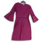 Womens Purple Black Bell Sleeve Round Neck Back Zip Sheath Dress Size 2 image number 2