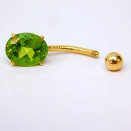 14K Yellow Gold Faceted Green Glass Dangle Belly Button Piercing Ring 1.6g alternative image