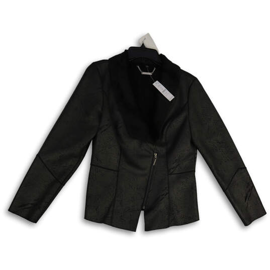 NWT Womens Black Leather Long Sleeve Asymmetrical Zip Jacket Size Medium image number 1