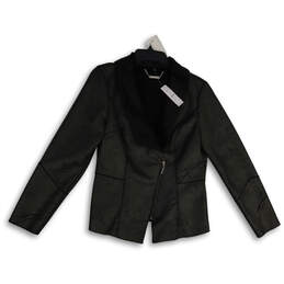 NWT Womens Black Leather Long Sleeve Asymmetrical Zip Jacket Size Medium
