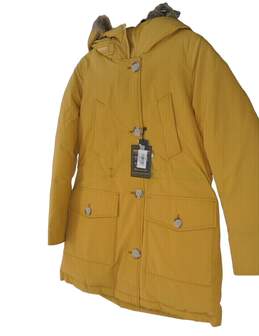NWT Womens Yellow Fur Trim Hooded Arctic Parka Jacket Size Small alternative image