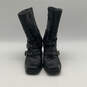 Womens Black Leather Studded Square Toe Side Zip Mid Calf Biker Boots Sz 9 image number 1