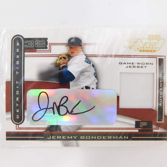 Factory Sealed 2003 Jeremy Bonderman Playoff Piece of the Game Autograph/Game worn Jersey Detroit Tigers image number 1