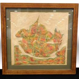 Vintage Framed Thai Temple Rubbing Deities On Rice Paper