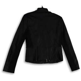 Womens Black Leather Collarless Long Sleeve Full-Zip Jacket Size Medium alternative image
