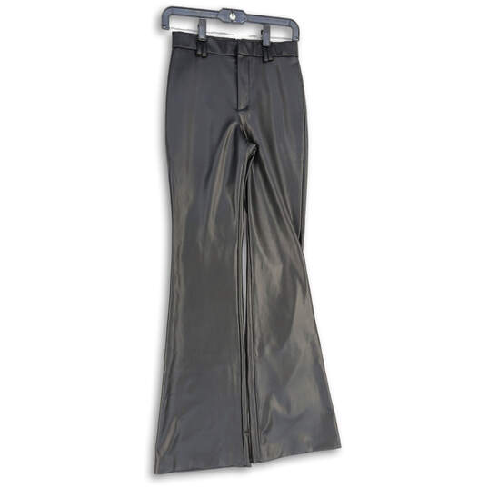 Womens Black Flat Front Welt Pocket Leather Flare Leg Pants Size XS image number 1