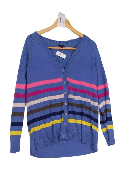 NWT Womens Blue Striped Long Sleeve Button Front Cardigan Sweater Large image number 1