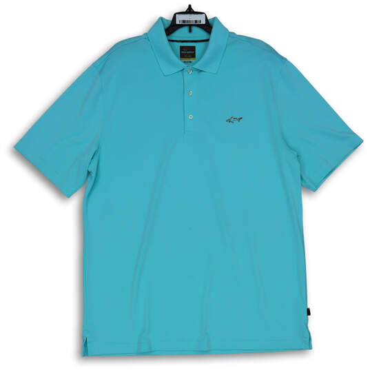 Mens Blue Short Sleeve Collared 3 Button Pullover Golf Polo Shirt Size L image number 1