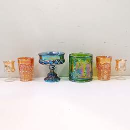 Bundle of 6 Assorted Multicolor Carnival Glassware Dishes