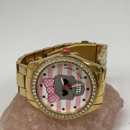 Designer Betsey Johnson Gold-Tone Rhinestone Round Dial Analog Wristwatch