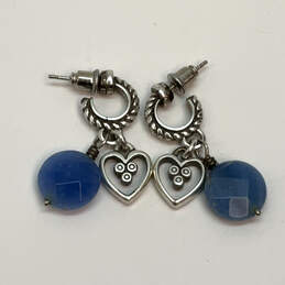 Designer Brighton Silver-Tone Engraved Blue Beaded Heart Dangle Earrings