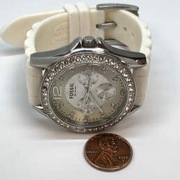 Designer Fossil ES-2344 White Strap Mother Of Pearl Dial Analog Wristwatch alternative image