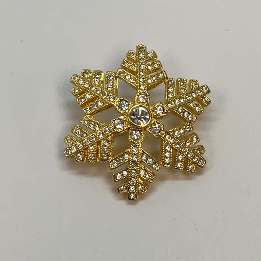 Designer Joan Rivers Gold-Tone Fashionable Rhinestone Flower Brooch Pin image number 2
