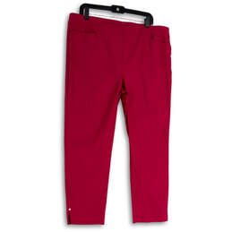 Womens Purple Flat Front Elastic Waist Welt Pocket Capri Pants Size 3R
