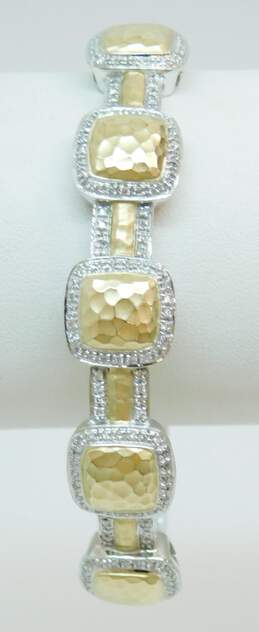 Signed RJM 14K Duo Tone Gold & Diamond Accent Hinged Bangle Bracelet 18.6g alternative image