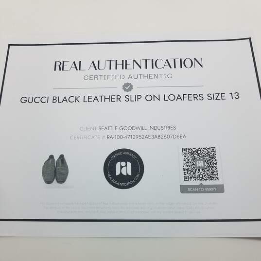 AUTHENTICATED Gucci Black Leather Slip On Loafers Size 13 image number 6