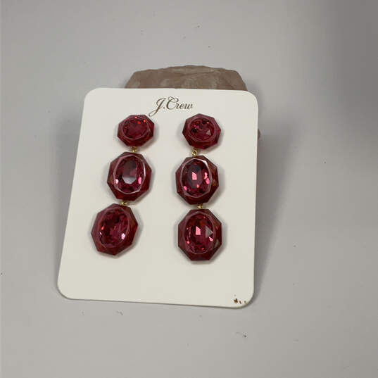 Designer J. Crew Gold-Tone Red Crystal Cut Stone Dangle Earrings image number 1