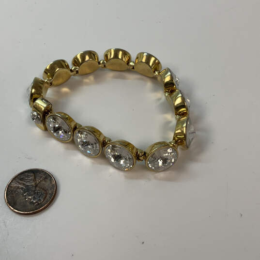 Designer Henri Bendel Gold-Tone Crystal Cut Stone Polki Chain Bracelet image number 3