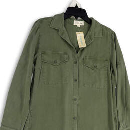 NWT Womens Green Long Sleeve Collared Pockets Long Shirt Dress Size Small