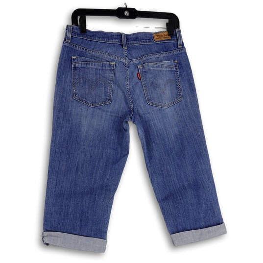 Womens Blue Denim Medium Wash 5-Pocket Design Cuffed Capri Jeans Size 6 image number 2