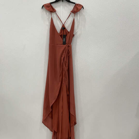 NWT Womens Orange Ruffle Strap Tie Waist Long Wrap Dress Size Medium image number 1