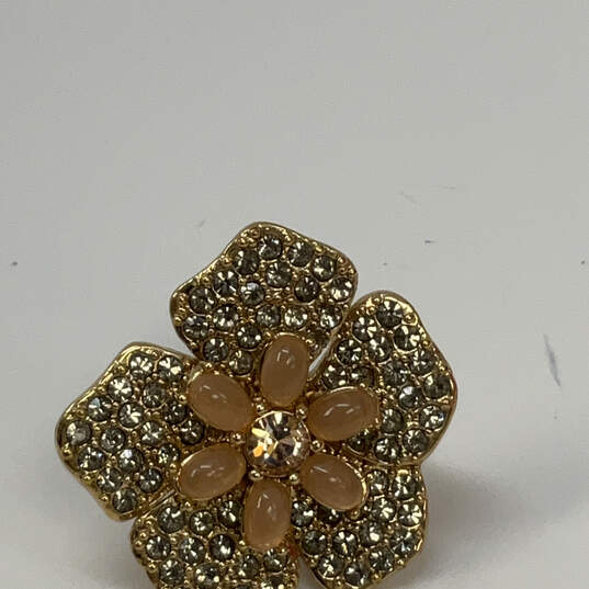Designer J. Crew Gold-Tone Clear Rhinestone Flower Shape Band Ring image number 2