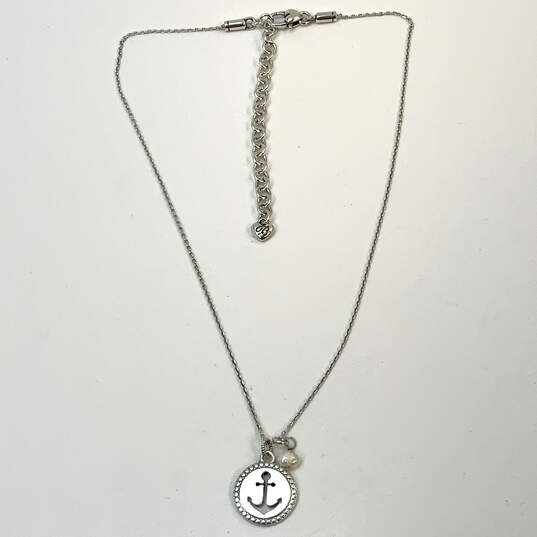 Designer Brighton Silver-Tone Link Chain Rhinestone Round Charm Necklace image number 3