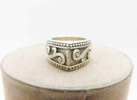Brighton 925 Scrolled Textured & Dotted Pointed Chunky Band Ring 12.7g image number 2