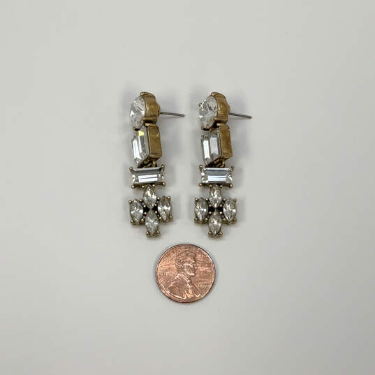 Designer J. Crew Gold-Tone Crystal Cut Stone Art Deco Dangle Earrings image number 2