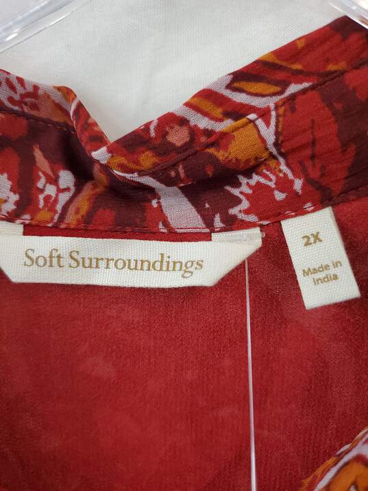 Soft Surroundings Cheyla Paisley Print Button Down Top Red & Orange Size 2X image number 3