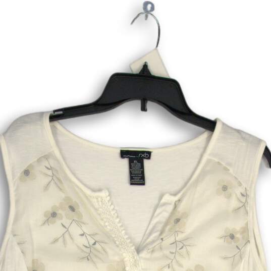NWT RXB Womens White Floral Split Neck Sleeveless Blouse Top Size X-Large image number 3