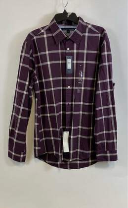 NWT Tommy Hilfiger Mens Brown Check Long Sleeve Collared Button Up Shirt Size L