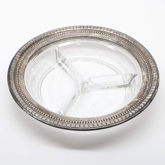 Wallace Sterling Silver Trim Divided Glass Bowl image number 1