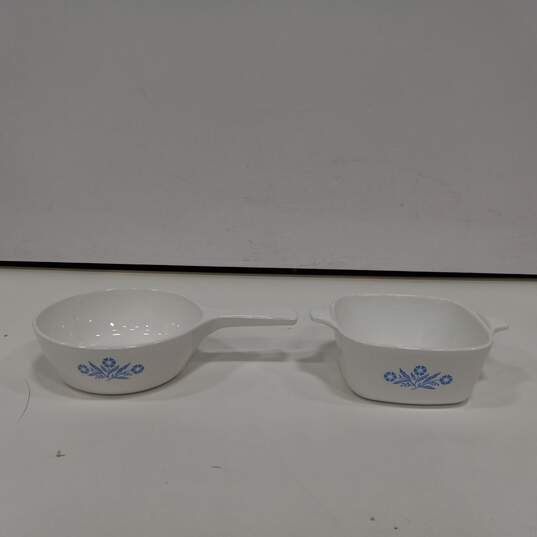 Pair of Corning Ware White Ceramic with Blue Floral Design Roasting Dishes image number 3