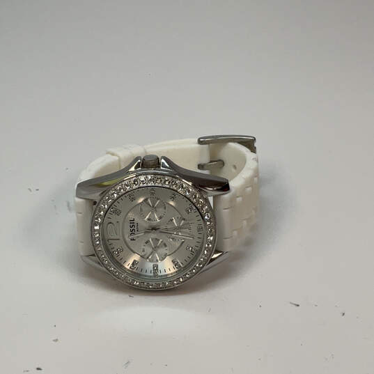 Designer Fossil ES-2344 Silver-Tone Crystal Chronograph Analog Wristwatch image number 3