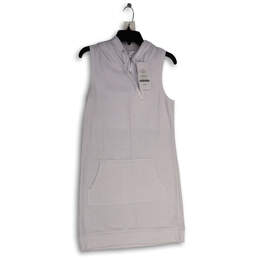 NWT Womens White Sleeveless Kangaroo Pocket Hooded Shift Dress Size Medium