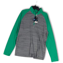 NWT Mens Green Gray Heather Mock Neck Long Sleeve 1/4 Zip T-Shirt Size L