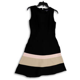 Womens Black Colorblock Sleeveless Back Zip Knee-Length A-Line Dress Size 4