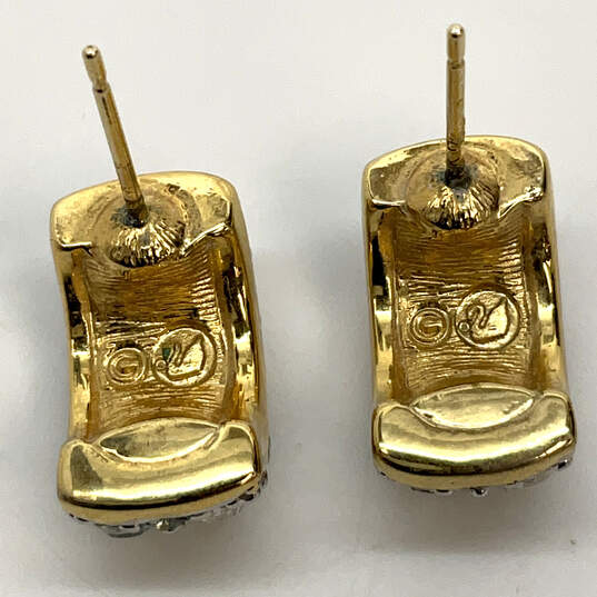 Designer Swarovski Gold-Tone Rhinestone Pave Huggie Half Hoop Earrings image number 2