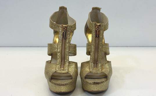 Michael Kors Gold Glitter Cage Zip Platform Pump Heels Shoes Size 8 M image number 4