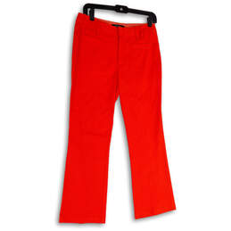 Womens Red Flat Front Pockets Stretch Bootcut Leg Trouser Pants Size 4