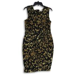 Calvin Klein Womens Black Brown Animal Print Sleeveless Back Zip Sheath Dress 8