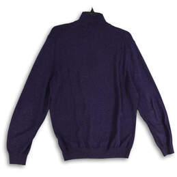 Womens Blue Quarter Zip Mock Neck Long Sleeve Pullover Sweater Size Medium