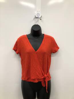 Womens Sz S Orange Red Front Knot Top