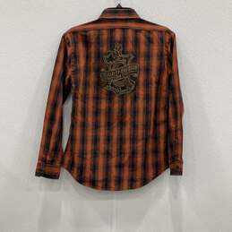 NWT Mens Orange Black Plaid Long Sleeve Collared Button Up Shirt Size XS alternative image