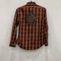 NWT Mens Orange Black Plaid Long Sleeve Collared Button Up Shirt Size XS image number 2
